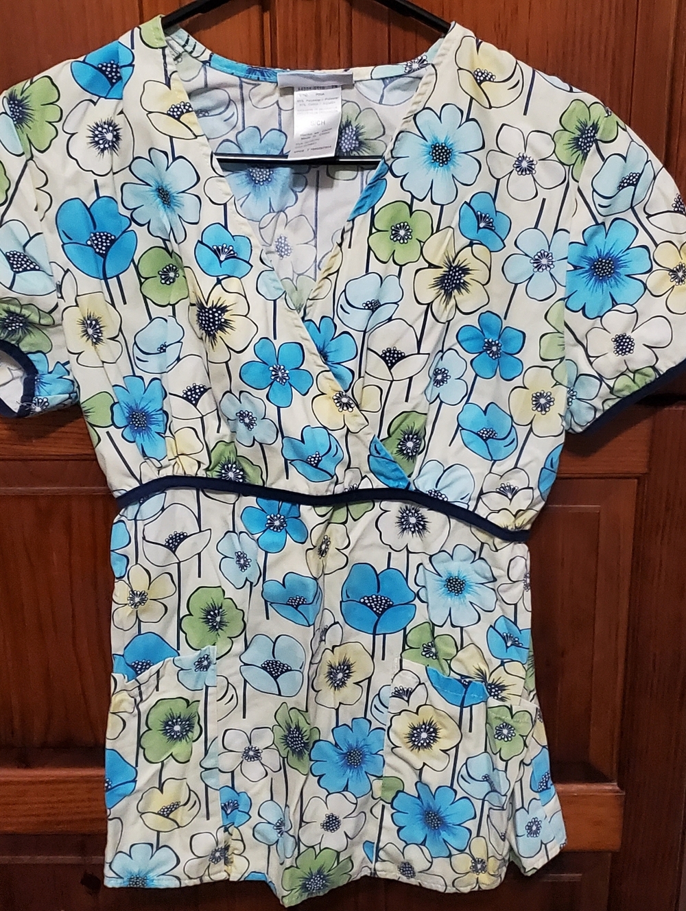 Yellow, Green & Blue Flowered Scrub Top